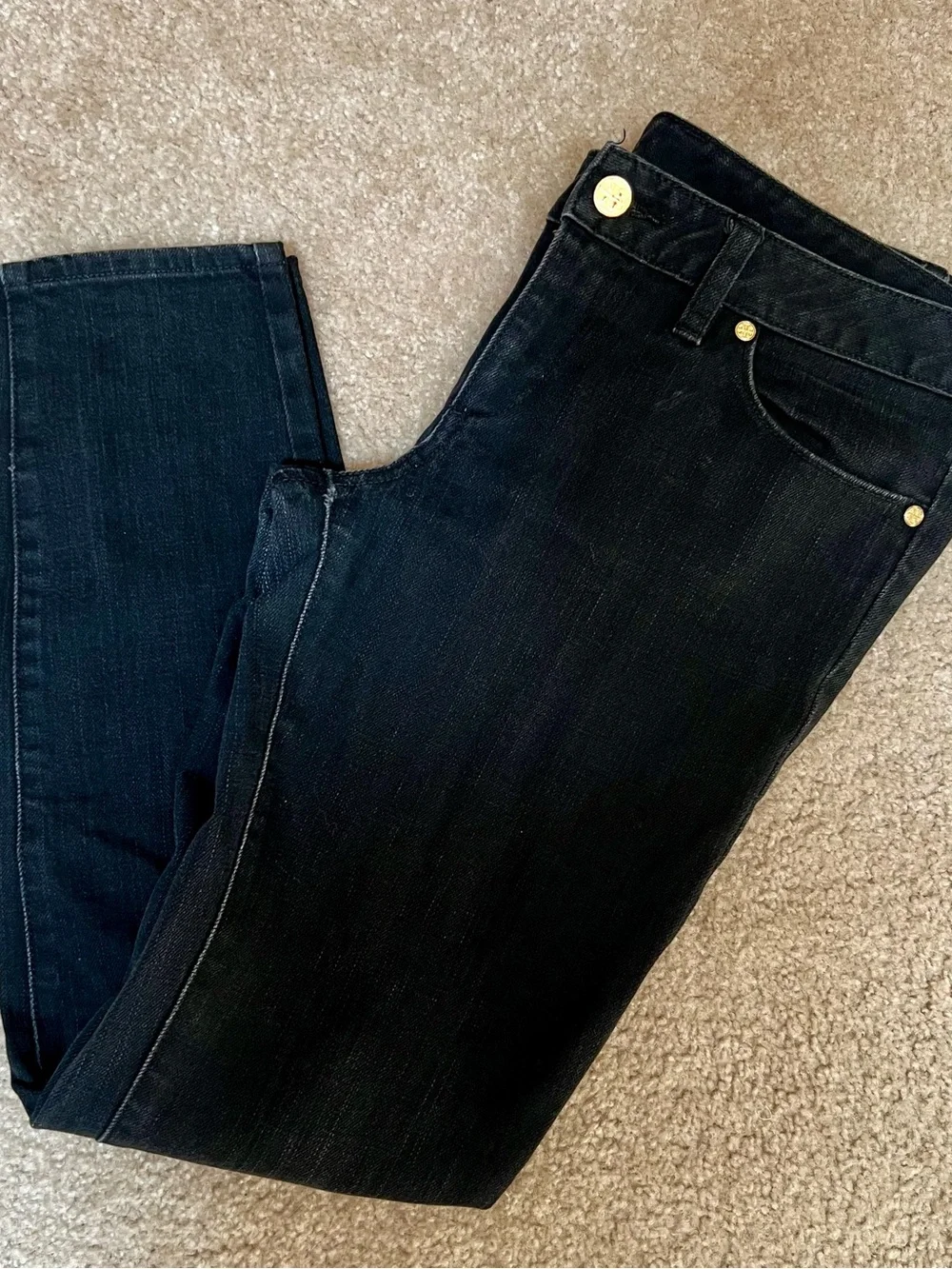 TORY BURCH Vintage Super Skinny Pin-Tuck Dark Wash Jean
